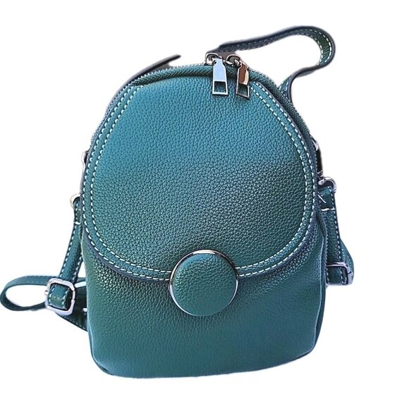 NEW Dark Green Soft Leather Multipocket Small Mini Backpack Convertible Purse - Picture 1 of 11